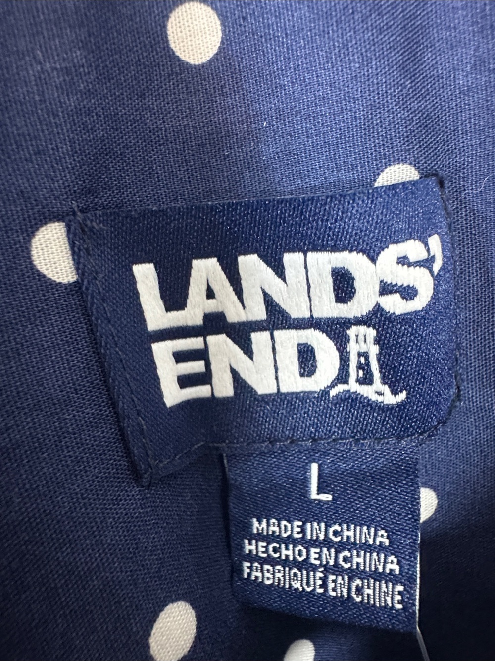 Lands' End Women’s Navy Blue & White Polka Dot Button-Down Long Sleeve Shirt - L - Picture 3 of 10